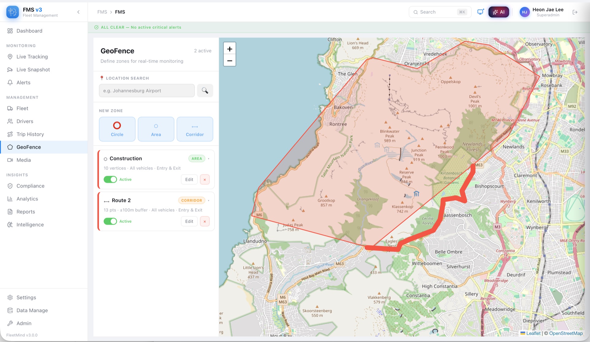 Logistics and freight fleet with KDS real-time tracking