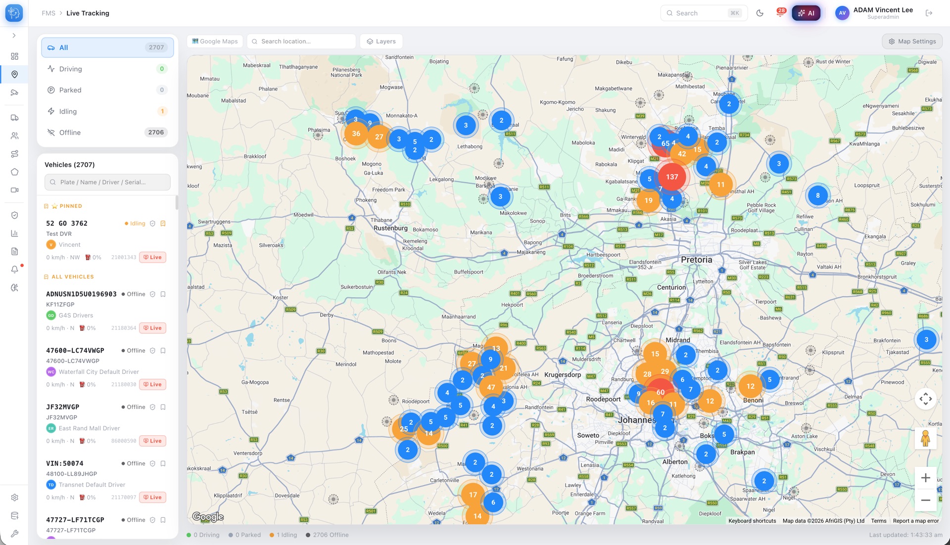 KDS Live GPS Tracking map view