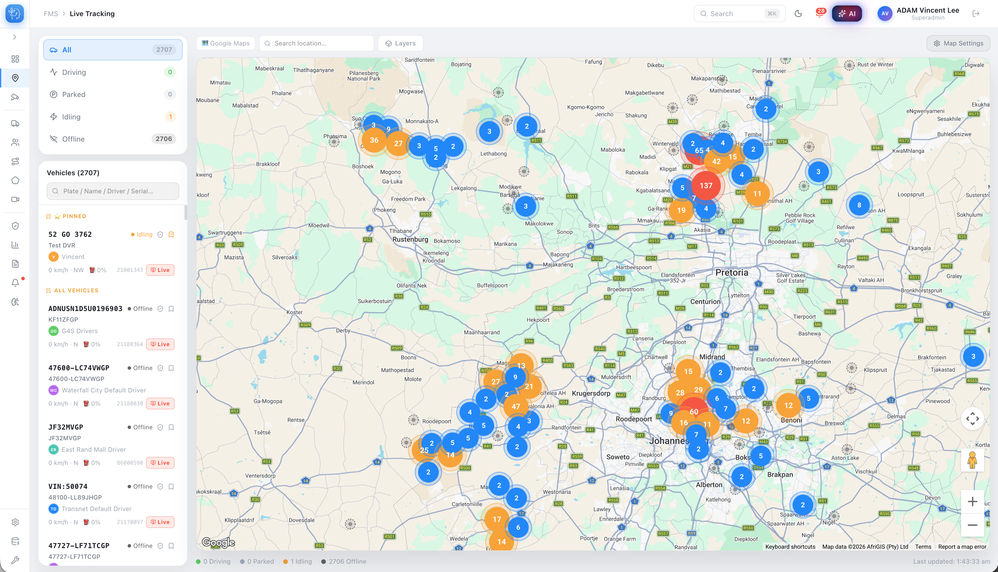 KDS Live GPS Tracking map view